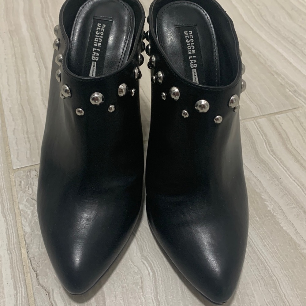 Design Lab - Studded Leather Mules with Chrome Heels